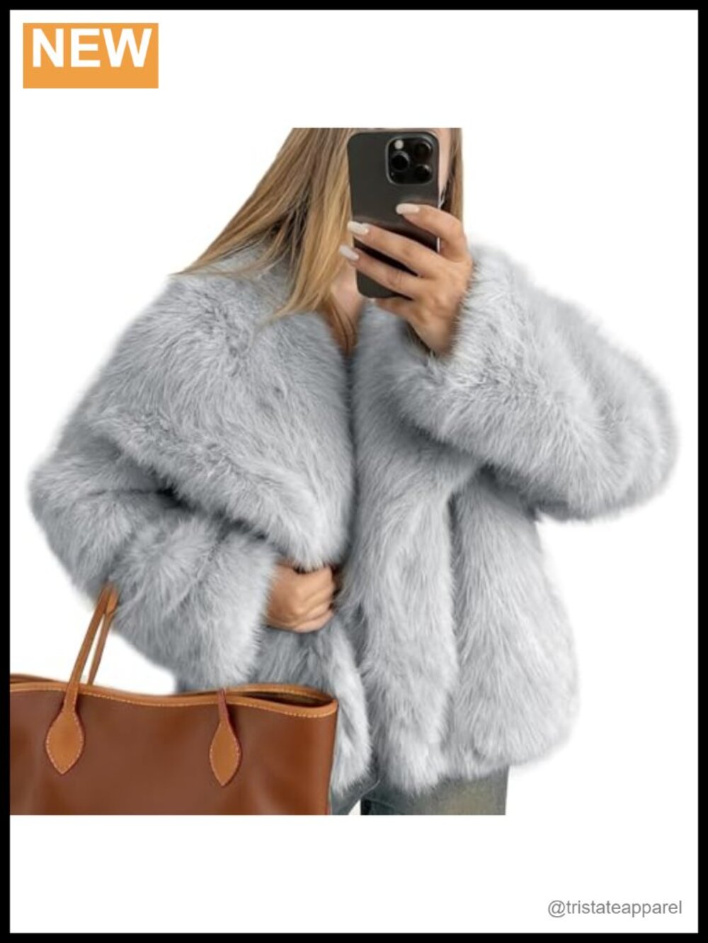 Flygo Fluffy Faux Fur Coat Long Sleeve Cropped Shawl Collar Jacket